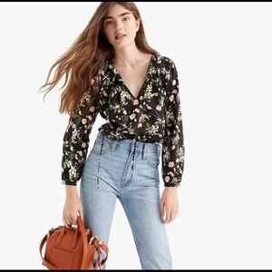 J Crew Point Sur Poppy Dreams Peasant Top